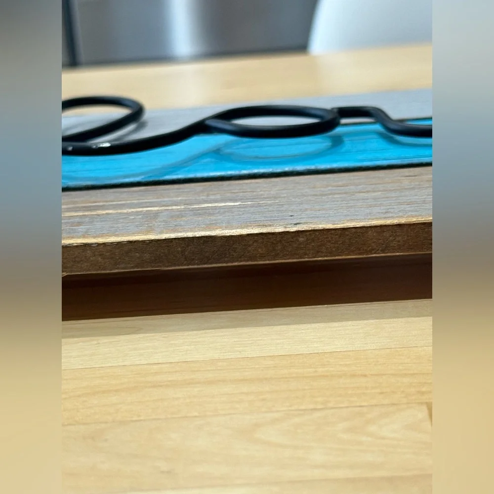 LOVE Sign in Distressed Wood Style with a Dark Aqua Detail. Blue Paint- 28x6.5”